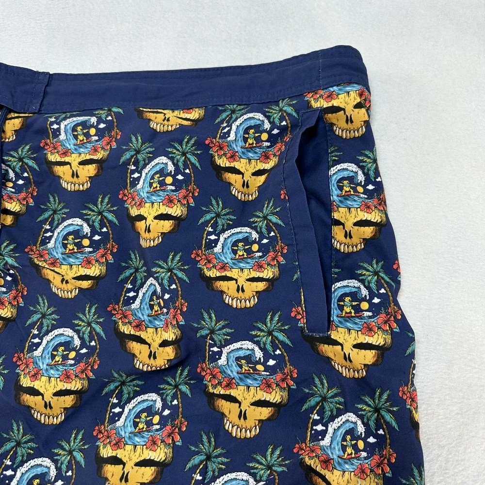 Section 119 Grateful Dead Board Shorts Men's 44 Navy Tropical Surf‎ Bear Skull